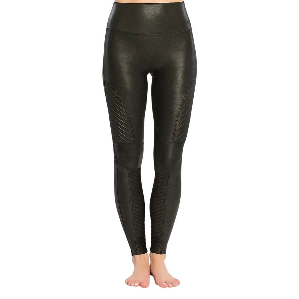 SPANX Black Faux Leather Moto Leggings | Size M